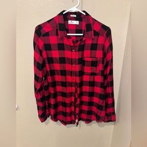 Hollister Red and Black Plaid Boyfriend Fit Shirt